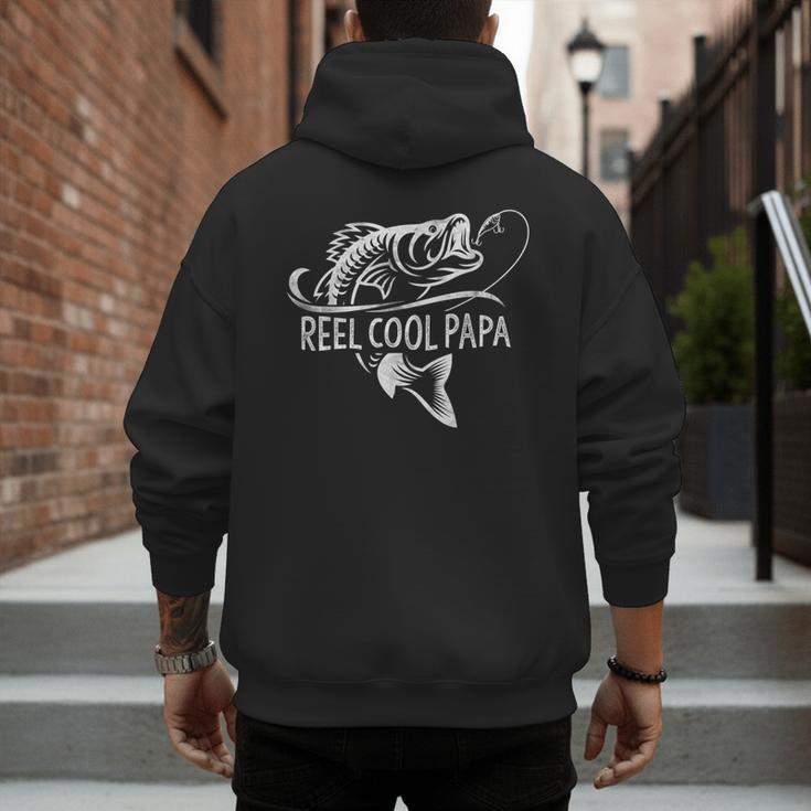 Reel Cool Papa Fishing Dad Father's Day Fisherman Fish Men's Hoodie Back Print