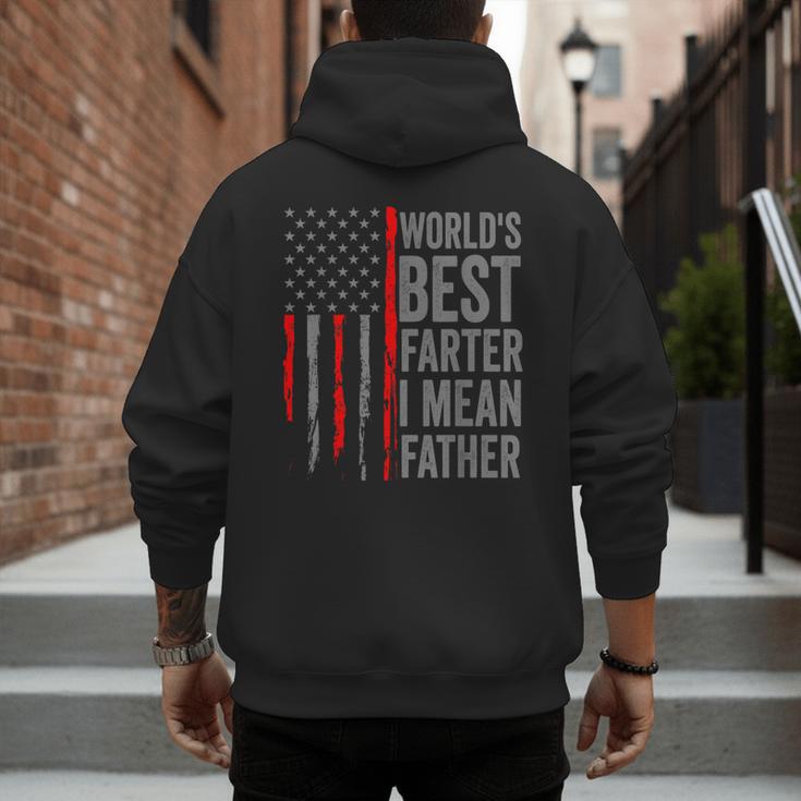Retro Dad World's Best Farter I Mean Father Vintage Flag Usa Men's Hoodie Back Print
