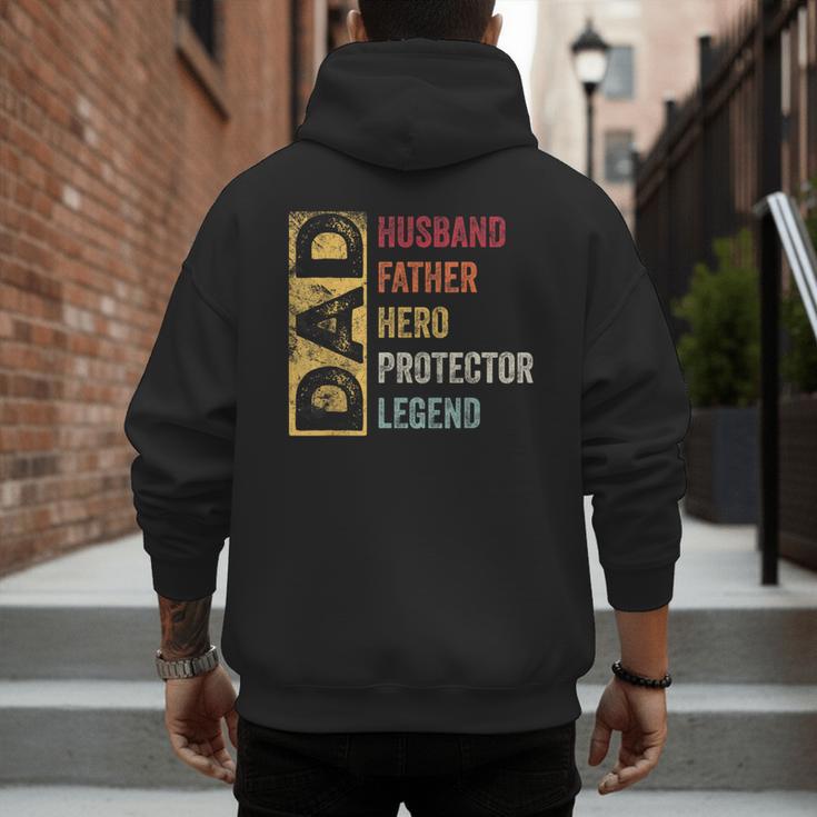 Retro Husband Father Hero Protector Legend Father Day Dad Men's Hoodie Back Print