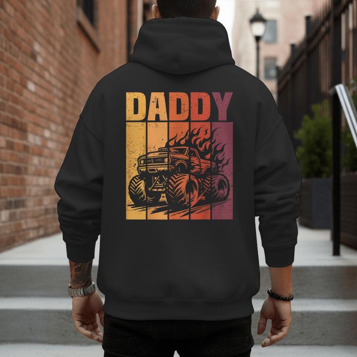 Retro Monster Truck Daddy Matching Family Birthday Party Men's Hoodie Back Print