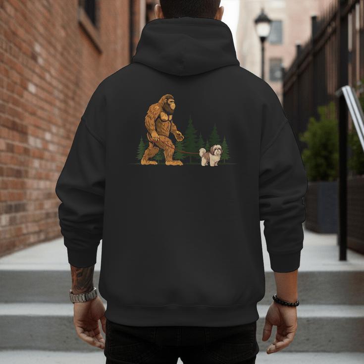 Shih Tzu Bigfoot Dog Walking Mom Dad Kids Men's Hoodie Back Print