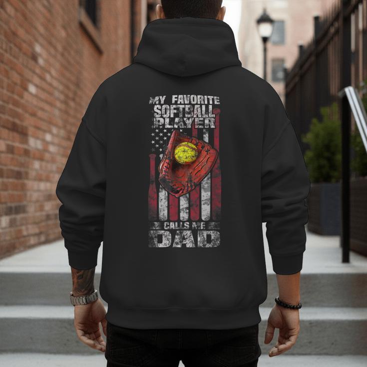 Softball Dad My Favorite Softball Player Calls Me Dad Men's Hoodie Back Print
