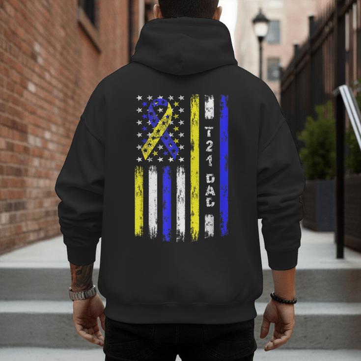 T21 Dad American Flag Down Syndrome Awareness Men's Hoodie Back Print