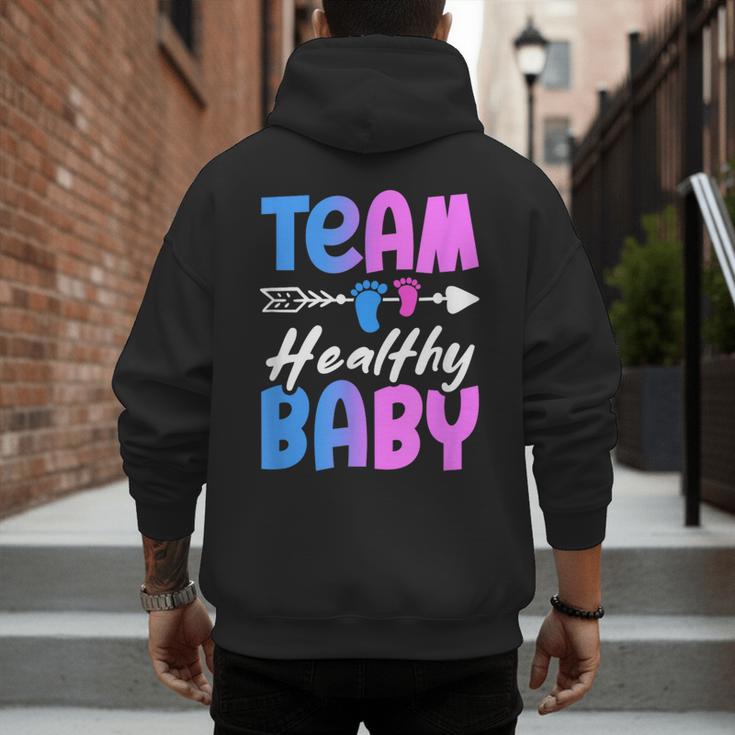 Team Healthy Baby Gender Reveal Pregnancy Mom Dad Men's Hoodie Back Print