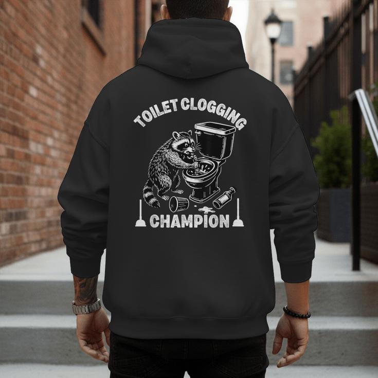 Toilet Clogging Champion Dad Joke Raccoon Trash Panda Men's Hoodie Back Print