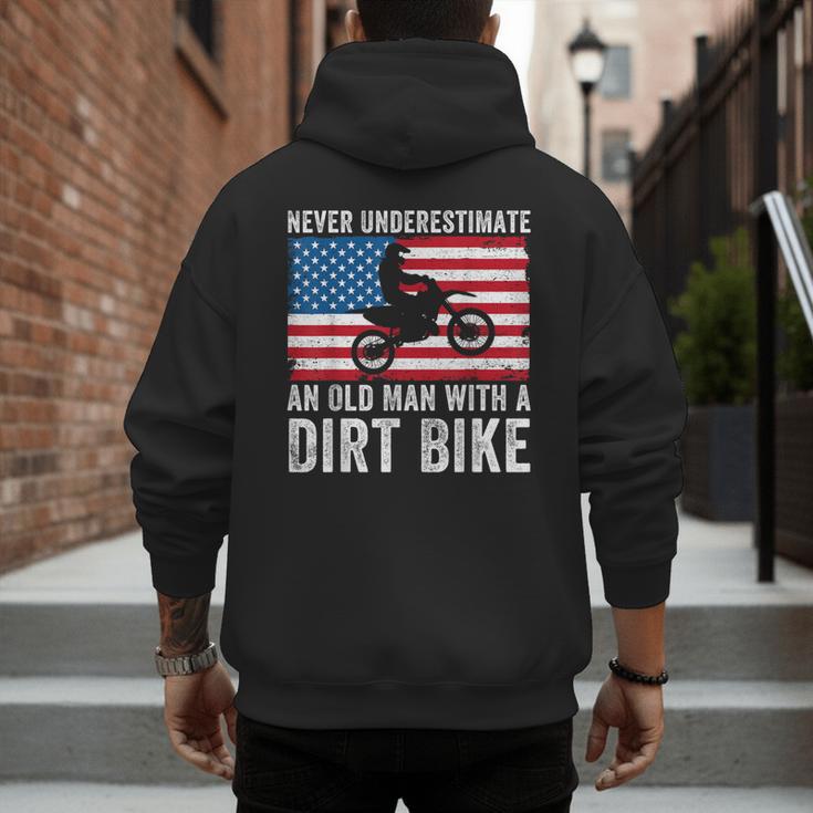 Never Underestimate An Old Man With A Dirt Bike Grandpa Dad Men's Hoodie Back Print