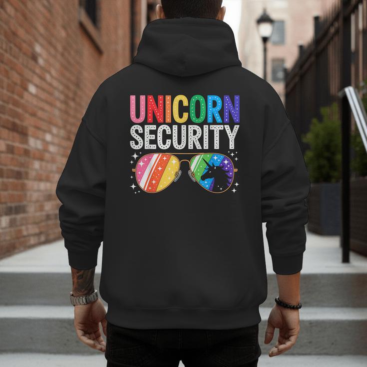 Unicorn Security Birthday Family Halloween Costume Mom Dad Men's Hoodie Back Print Unicorn Security Birthday Family Halloween Costume Mom Dad Men's Hoodie Back Print