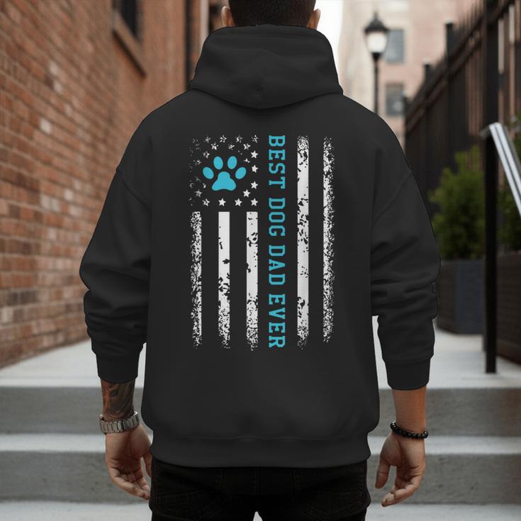 USA Flag Best Dog Dad Ever American Puppy Lover Paw Men's Hoodie Back Print
