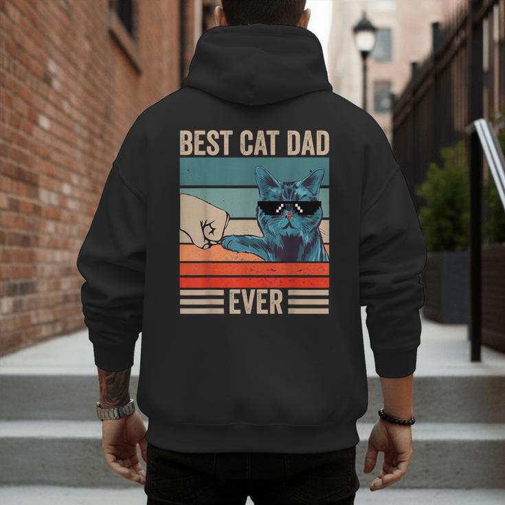 Vintage Best Cat Dad Ever Bump Fist Father's Day Cat Daddy Men's Hoodie Back Print