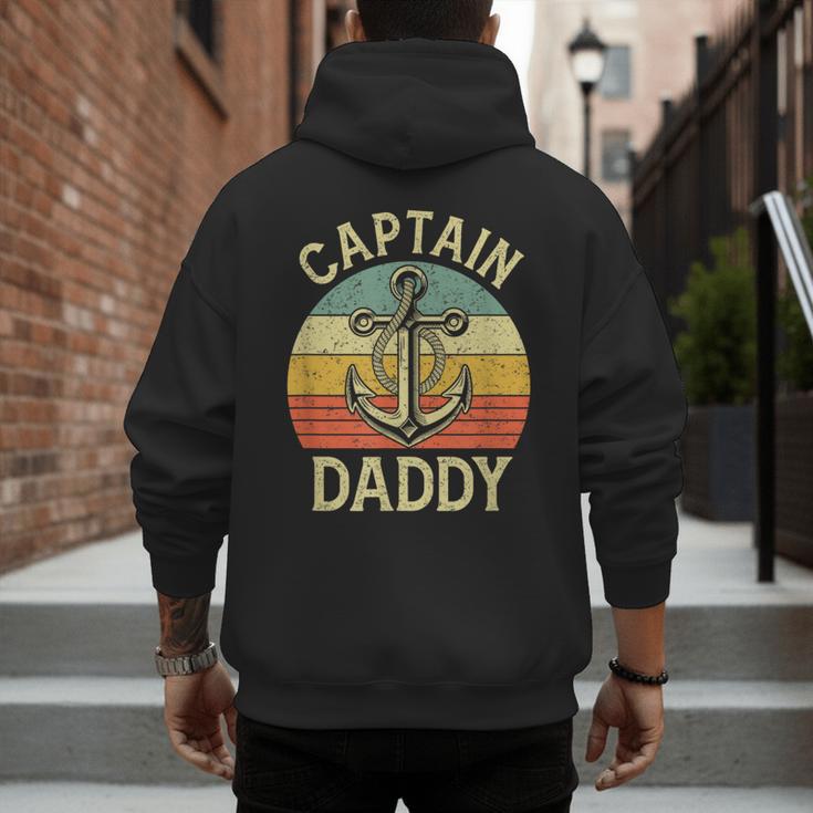 Vintage Captain Daddy Boat Pontoon Dad Fishing Sailor Anchor Men's Hoodie Back Print