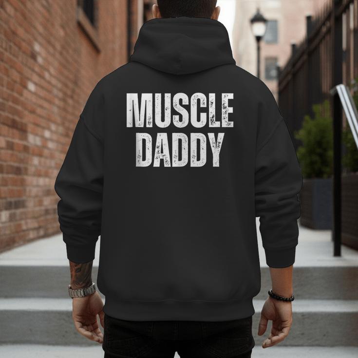 Vintage Muscle Daddy Weightlifter Dad Cool Father Workout Men's Hoodie Back Print