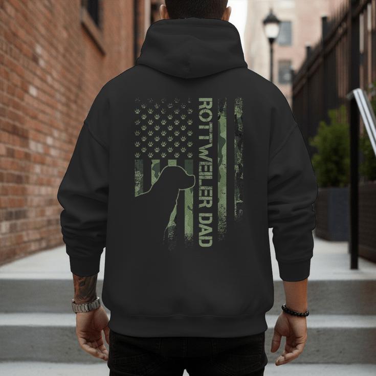 Vintage USA Camo Flag Proud Rottweiler Dad Rottie Silhouette Men's Hoodie Back Print