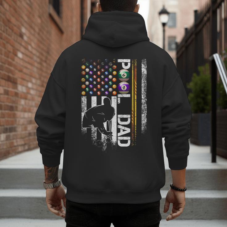 Vintage USA Flag Billiards Player Proud Pool Dad Men's Hoodie Back Print