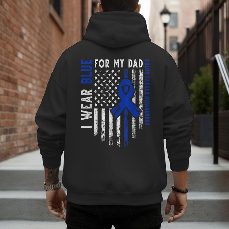 I Wear Blue For My Dad Colon Cancer Awareness Blue USA Flag Men's Hoodie Back Print