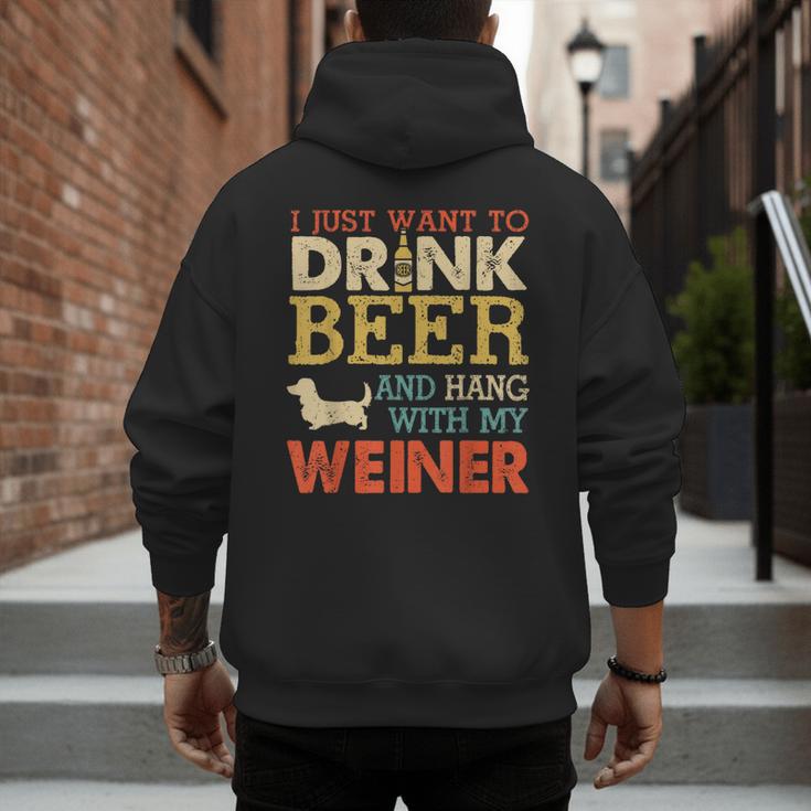 Weiner Dachshund Dad Drink Beer Hang With Dog Vintage Men's Hoodie Back Print