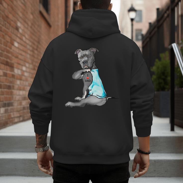 Women Dog Pitbull I Love Dad Tattoo Men's Hoodie Back Print