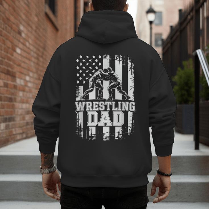 Wrestling Dad US Flag Fathers Day Wrestling Fans Men's Hoodie Back Print