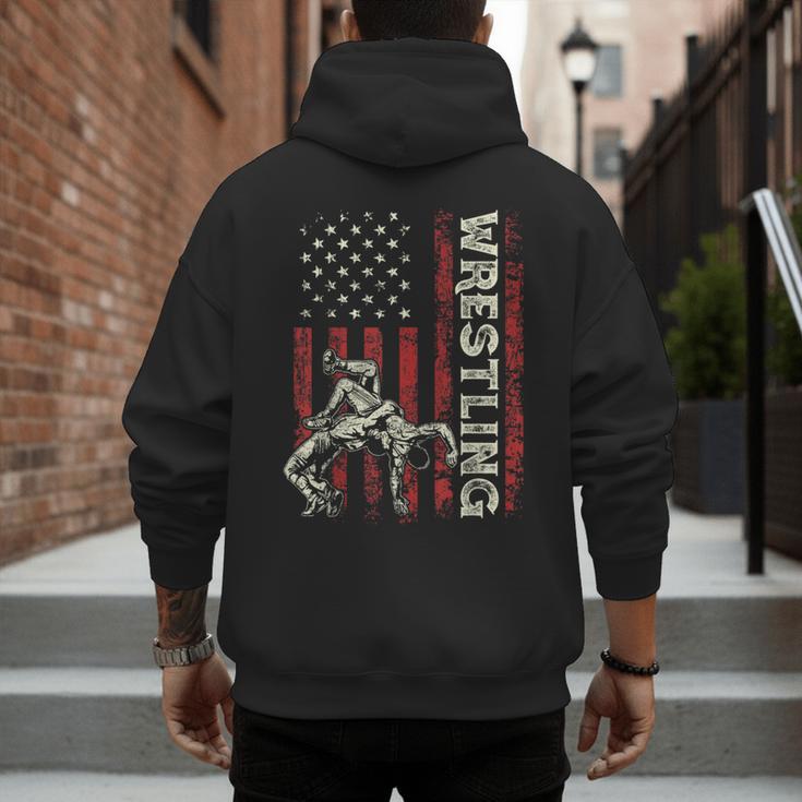 Wrestling US Flag Dad Wrestler Patriotic 4th Of July Men's Hoodie Back Print Wrestling US Flag Dad Wrestler Patriotic 4th Of July Men's Hoodie Back Print