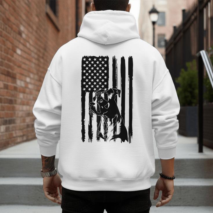 American Flag USA Patriot Boxer Dog Dad Men's Hoodie Back Print