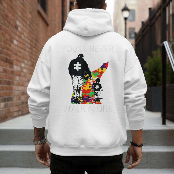 Autism Dad Support Alone Puzzle You'Ll Never Walk Premium Tri-Blend Men's Hoodie Back Print Autism Dad Support Alone Puzzle You'Ll Never Walk Premium Tri-Blend Men's Hoodie Back Print