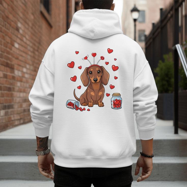 Cute Dachshund Valentine's Day Heart Love Dog Mom Dog Dad Men's Hoodie Back Print