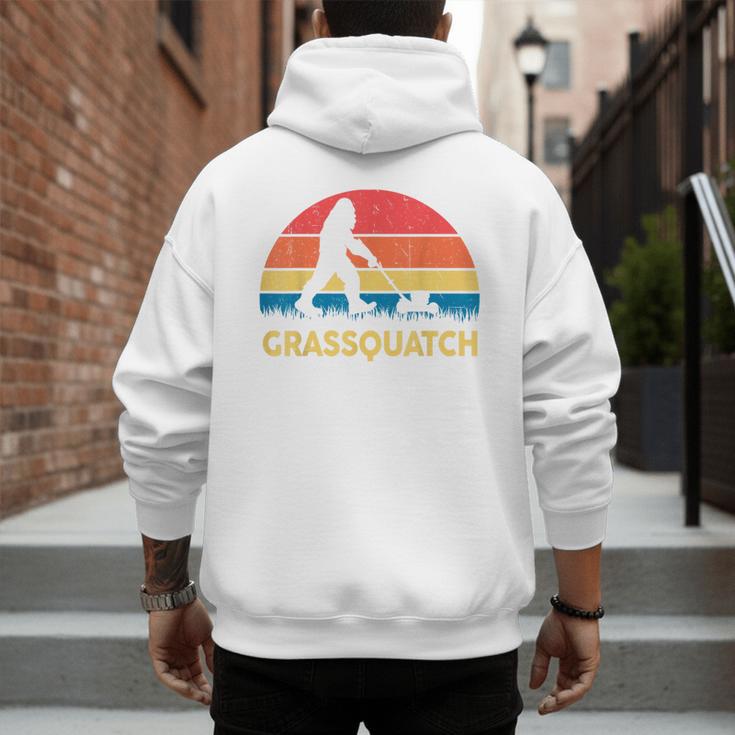 Dad Lawn Mowing Grassquatch Bigfoot Mower Garden Men's Hoodie Back Print