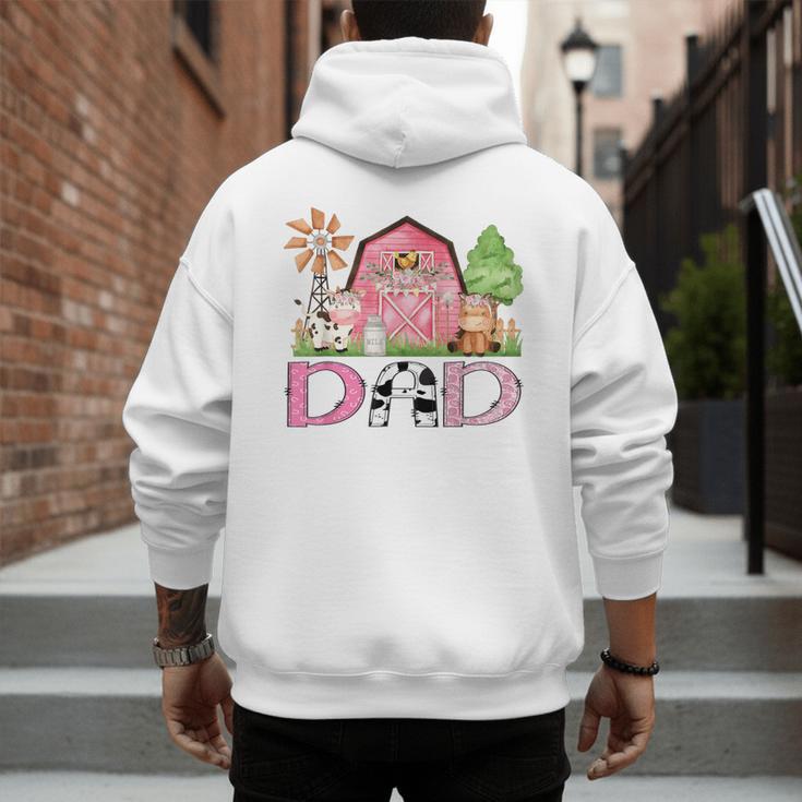 Dad Pink Farm Animal Birthday Kids Matching Family Men's Hoodie Back Print