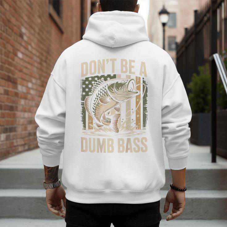 Don't Be A Dumb Bass Fish Camo American Flag Dad Jokes Men's Hoodie Back Print