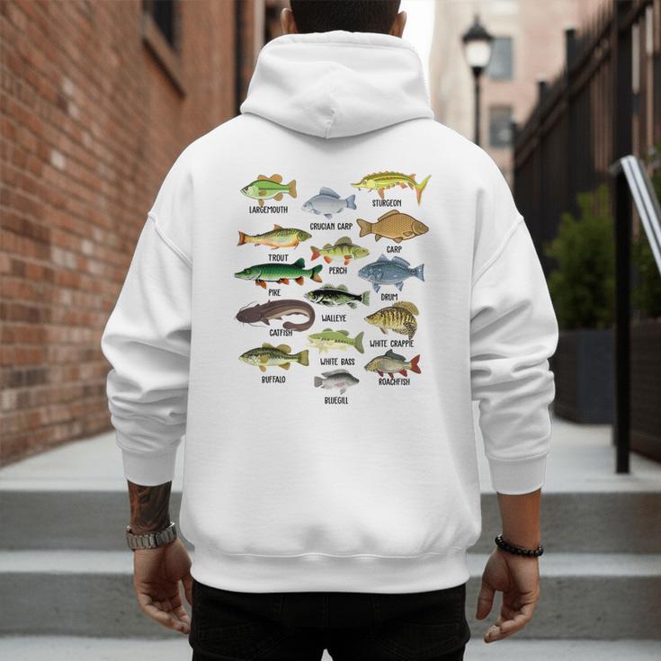 Fishing-Shirt Types Of Freshwater Bass Fish Dad Jokes Men's Hoodie Back Print