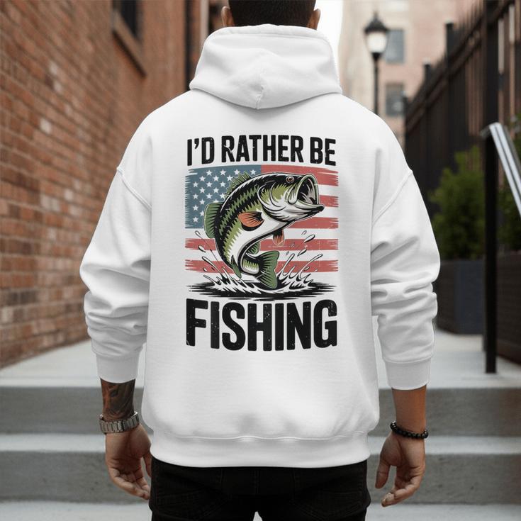 I'd Rather Be Fishing Bass Fish Dad Joke American Flag Men's Hoodie Back Print