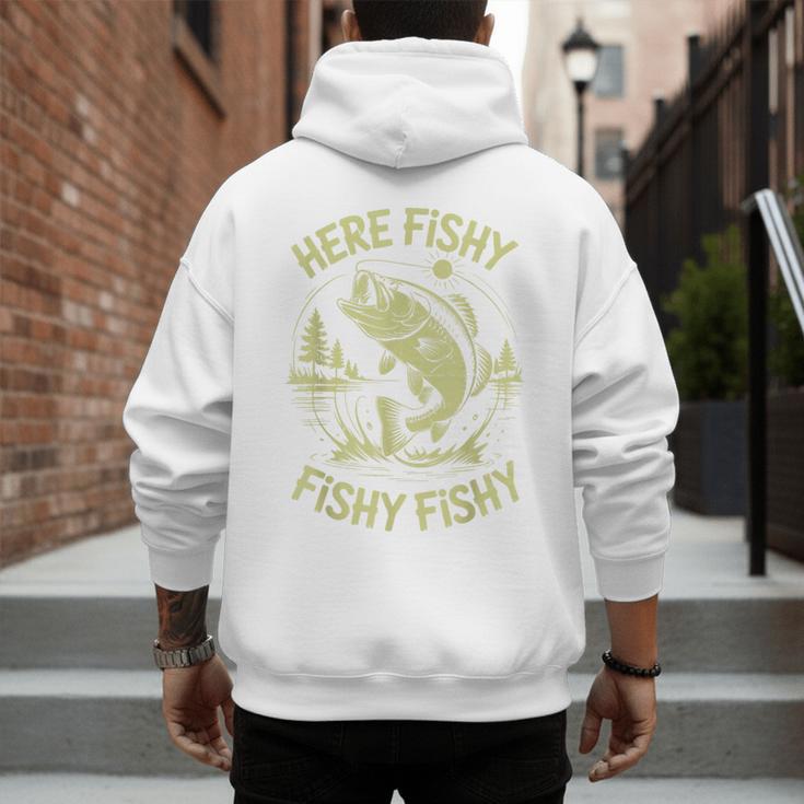 Men Here-Fishy Bass Fish Dad Fishing From Daughter Son Men's Hoodie Back Print