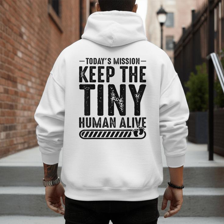New Dad Est Keep Tiny Human Alive First Time Father's Day Men's Hoodie Back Print