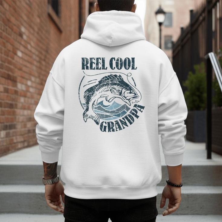 Reel Cool Grandpa Fishing Dad Father's Day Fisherman Men's Hoodie Back Print
