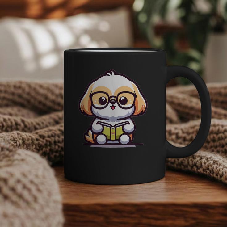 Adorable Book Lover Shih Tzu With Reading Glasses Cute Graphic Print Coffee Mug