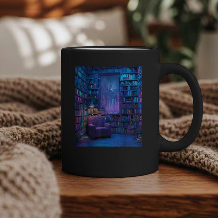 Book Library Bookshelf Armchair Window Pattern Print Graphic Print Coffee Mug