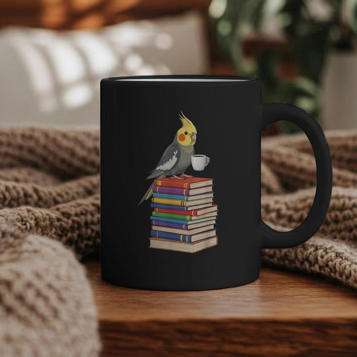 Bookworm Cockatiel Bird Reading Books Drinking Coffee Lover Graphic Print Coffee Mug