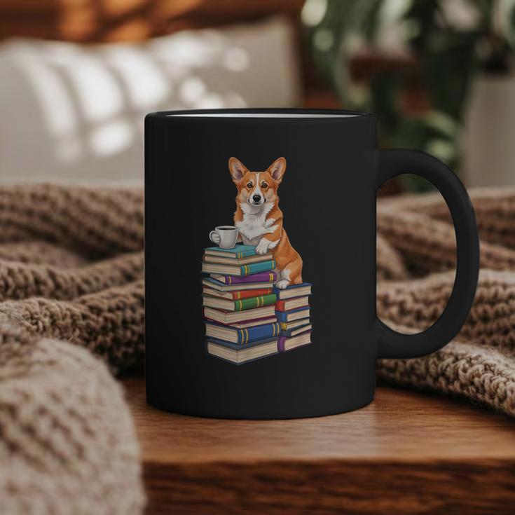 Bookworm Corgi Reading Books Drinking Coffee Dog Lover Graphic Print Coffee Mug