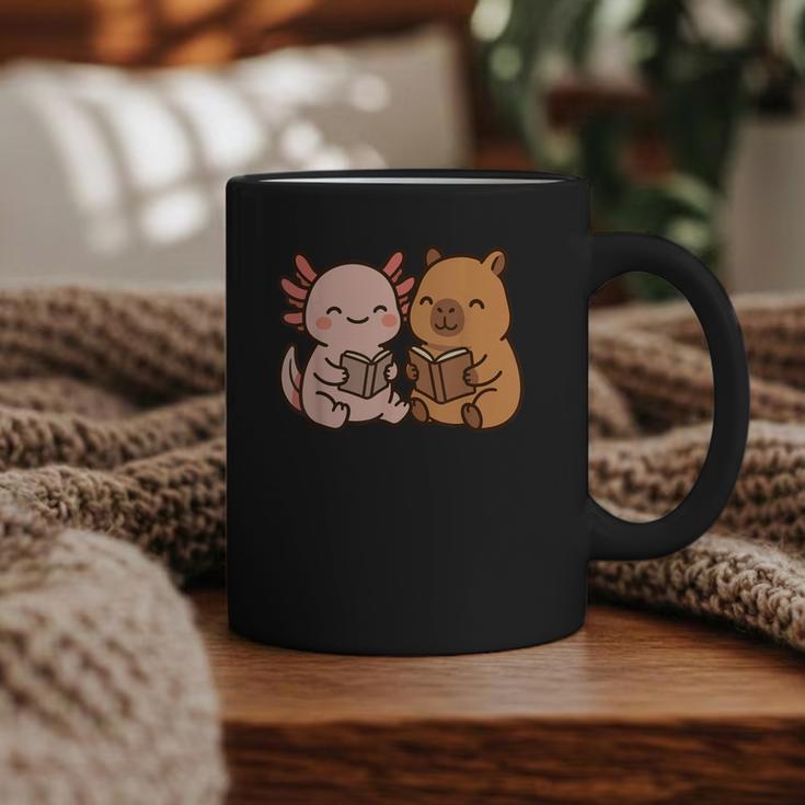Capybara Axolotl Kawaii Kids Anime Book Lover Reading Graphic Print Coffee Mug Capybara Axolotl Kawaii Kids Anime Book Lover Reading Graphic Print Coffee Mug