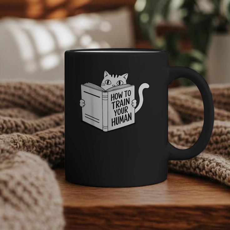 Cat Book Humor How To Train Your Human Graphic Print Coffee Mug