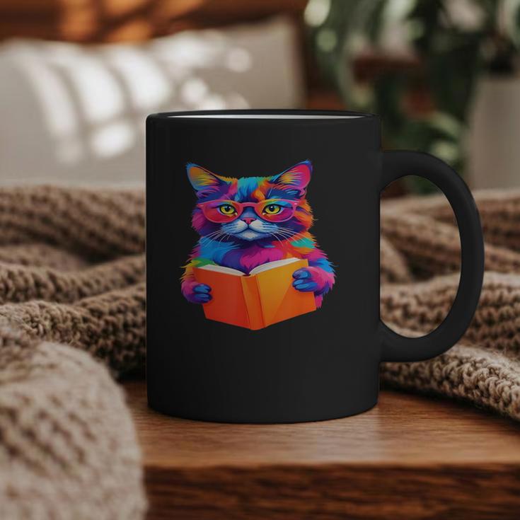 Cat Book Shirt Colorful Cat Reading Book Graphic Print Coffee Mug