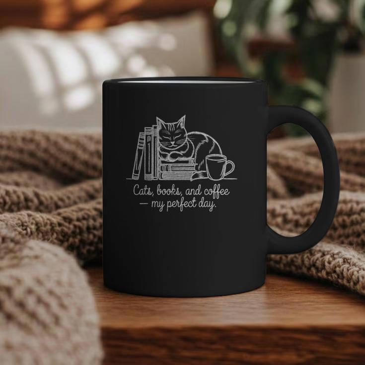 Cats Books And Coffee – My Perfect Day Cat Lover Graphic Print Coffee Mug