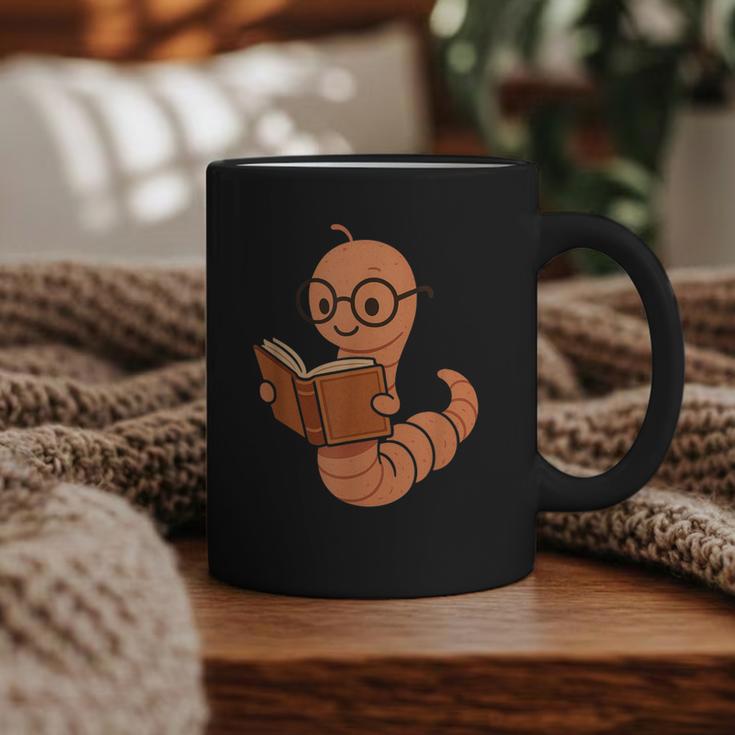 Cute Bookworm Worm Reading Book Glasses Nerdy Graphic Print Coffee Mug