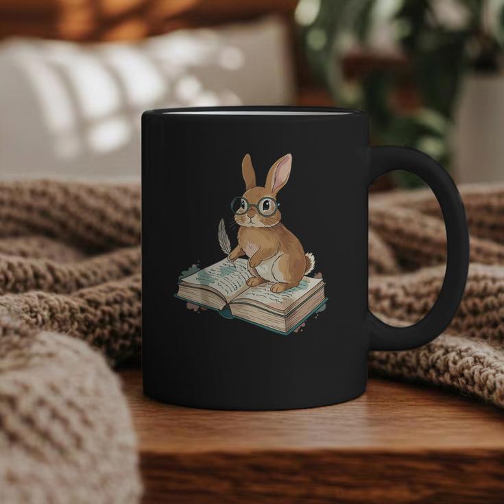 Cute Bunny Reading Book Glasses Bookworm Graphic Print Coffee Mug