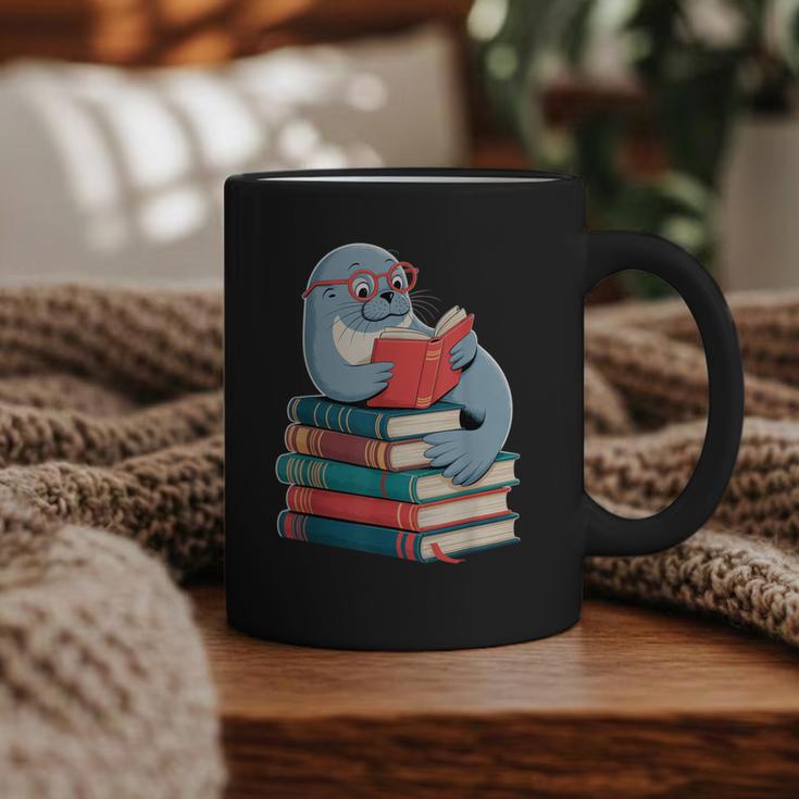 Cute Reading Seal On Books Book Lover Graphic Print Coffee Mug
