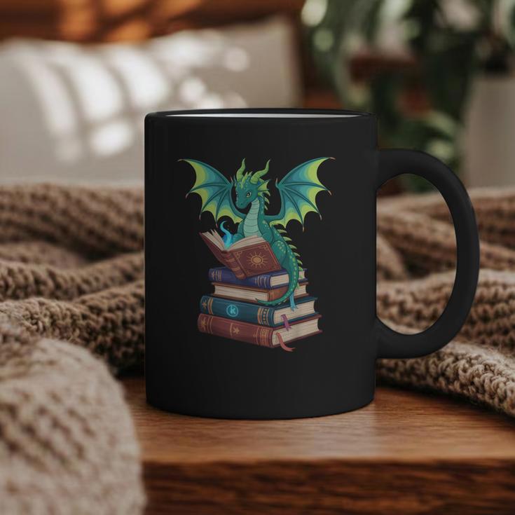 Dragon Reading Books Fantasy Lovers Mythical Creatures Graphic Print Coffee Mug