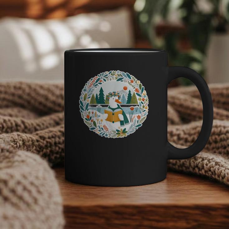 Duck Wilderness Book Reading Illustration Floral Graphic Print Coffee Mug
