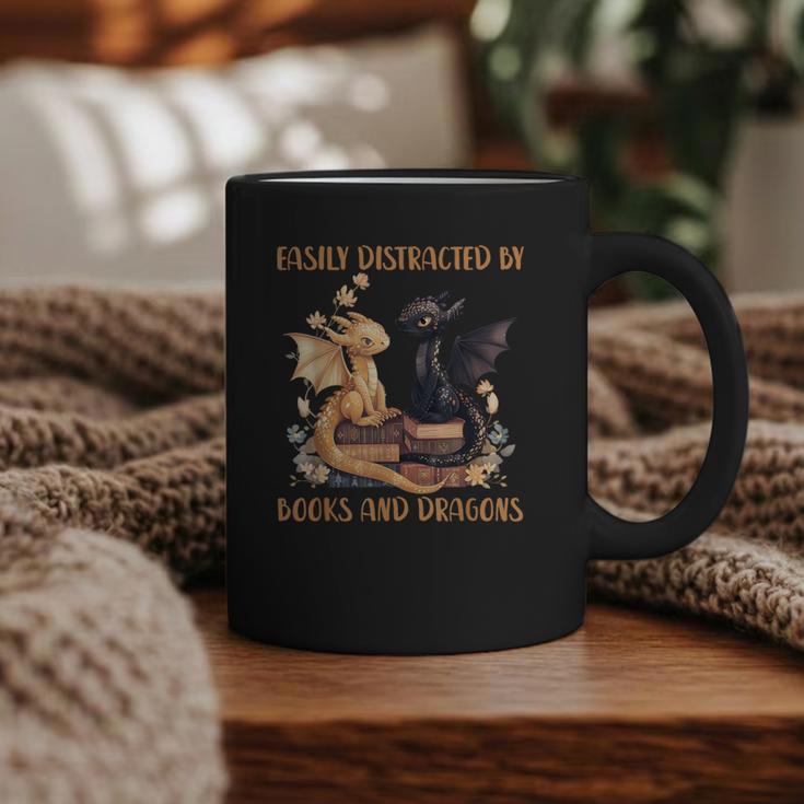 Easily Distracted By Books & Dragons Librarian Book Lover Graphic Print Coffee Mug