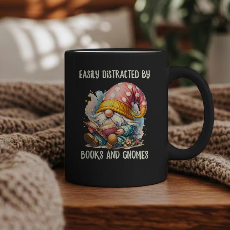 Easily Distracted By Books And Gnomes Book Reading Gnome Graphic Print Coffee Mug