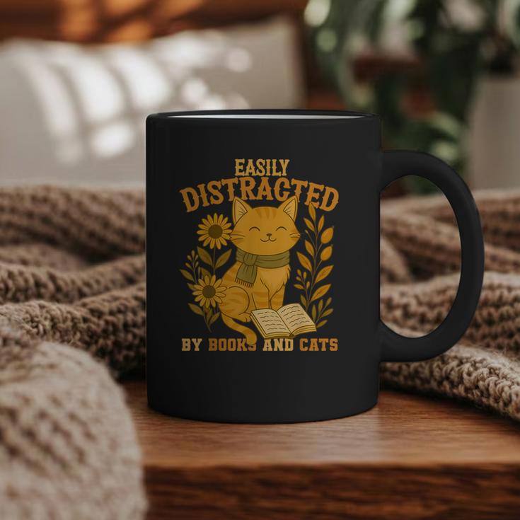 Easily Distracted By Cats And Books Cute Cat Book Lover Graphic Print Coffee Mug