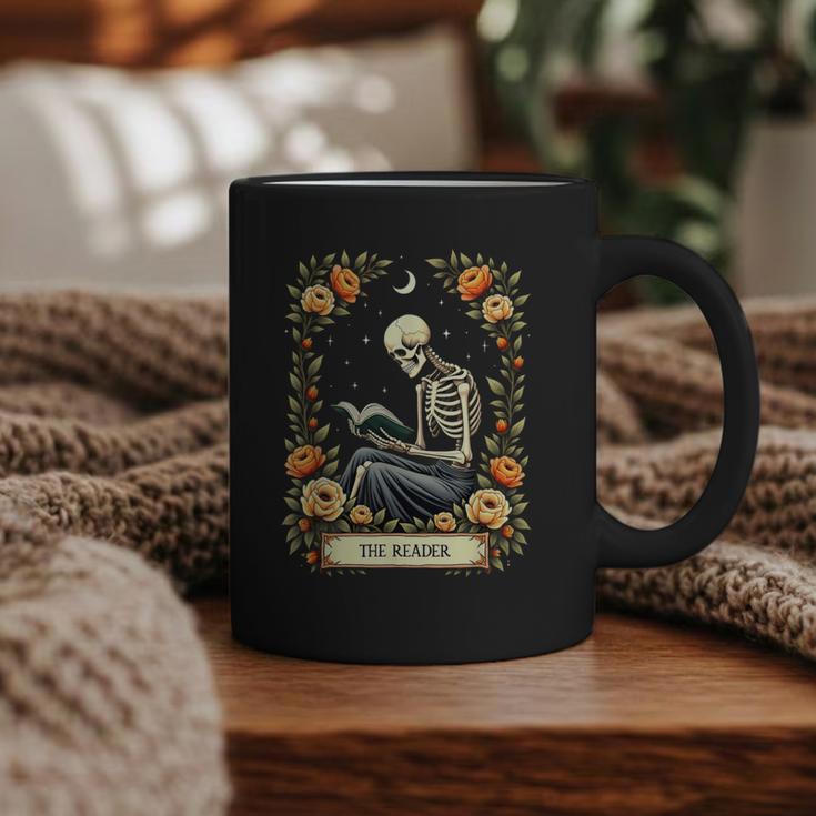 Floral Tarot Card The Reader Skeleton Reading Book Graphic Print Coffee Mug